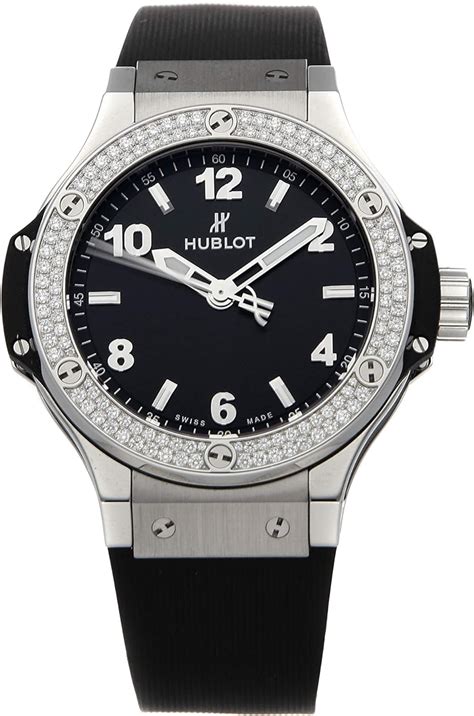 Hublot Big Bang Black Dial Diamond Black Rubber Ladies Watch 